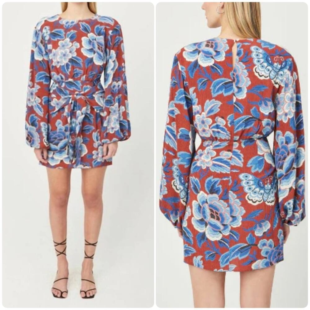 RHODE Markie Floral Tie-front Minidress in n Mariposa